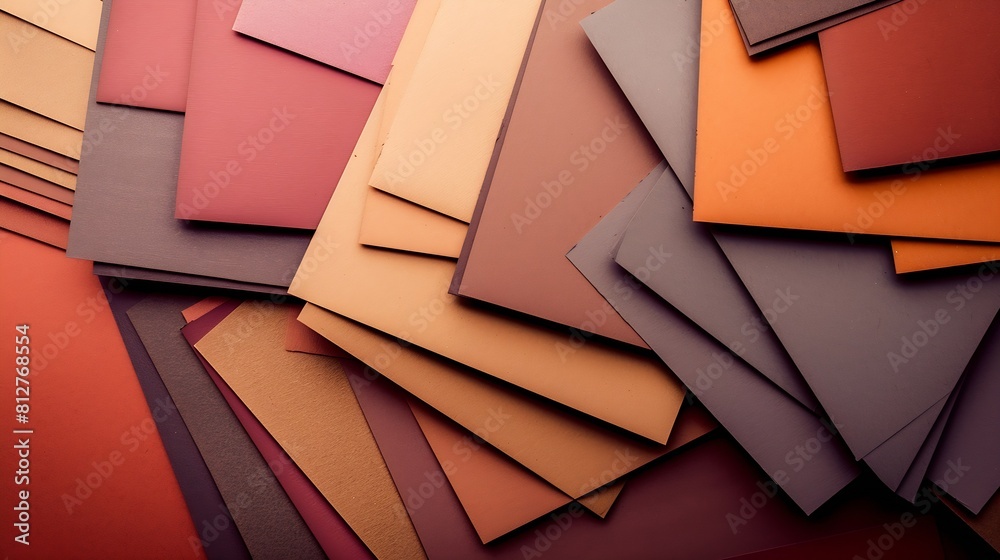 Poster from above layout of colorful cardboard sheets in brown and grey shades : generative ai
