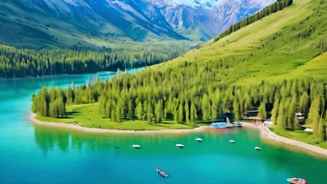 Kolas mountain lake and green forest: