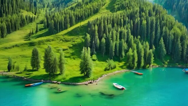 Kolas mountain lake and green forest: