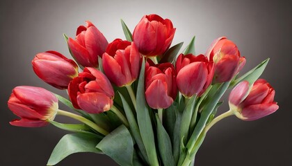 bouquet of beautiful red tulips isolated on a transparent background