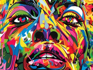 Colorful abstract painting of a woman's face