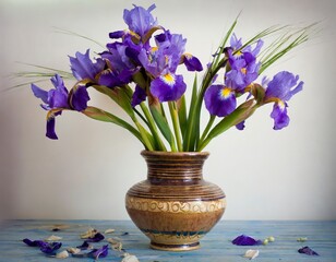 vase on the table with blooming purple irises © Arthur