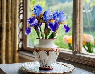 vase on the table with blooming purple irises © Arthur
