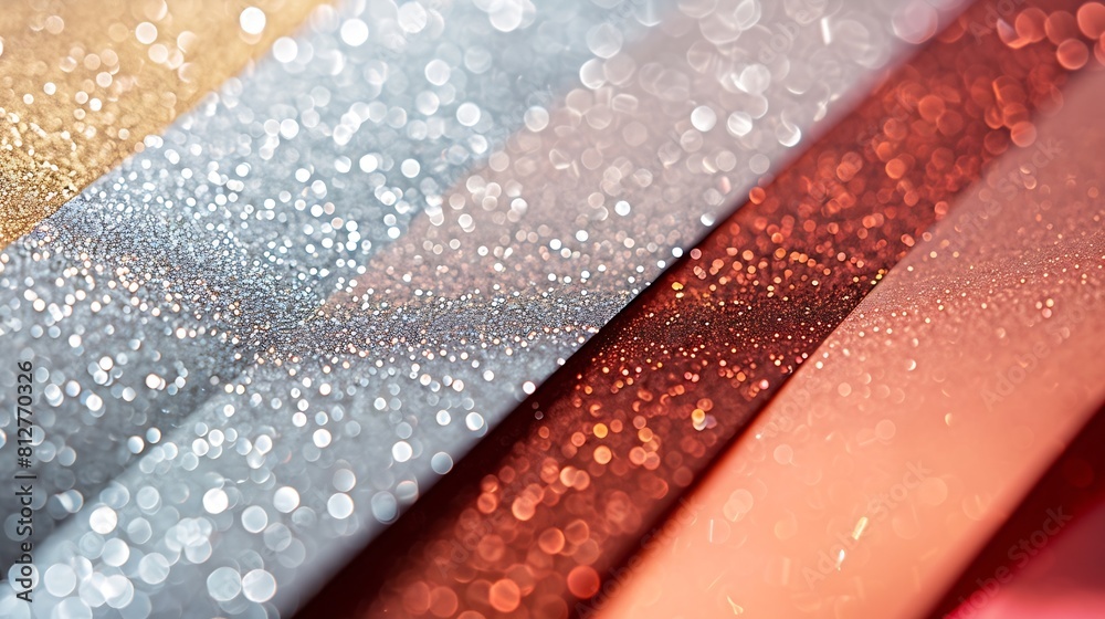 Aufkleber from above layout of pastel glitter cardboard sheets in brown white red and grey shiny shades : gene