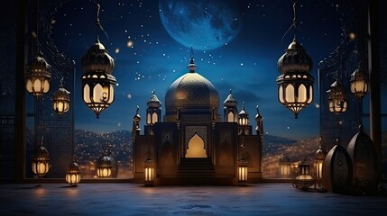 Fototapeta premium Ramadan Kareem Islamic backgrounds adorned with lanterns