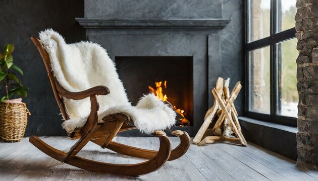 mecedora delante de una chimenea