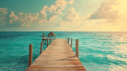 Fototapeta premium Exotic Paradise Travel Tourism and Vacations Concept Tropical Resort Caribbean sea Jetty near Cancun Mexico : Generative AI