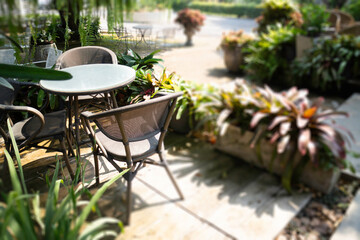 Garden seats in a coffee cafe concept of relaxing
