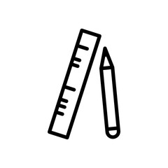 Ruler and pencil line icon. Education icon. Ruler and pencil icon isolated on white background. Transparent background, minimalist symbol. Vector images