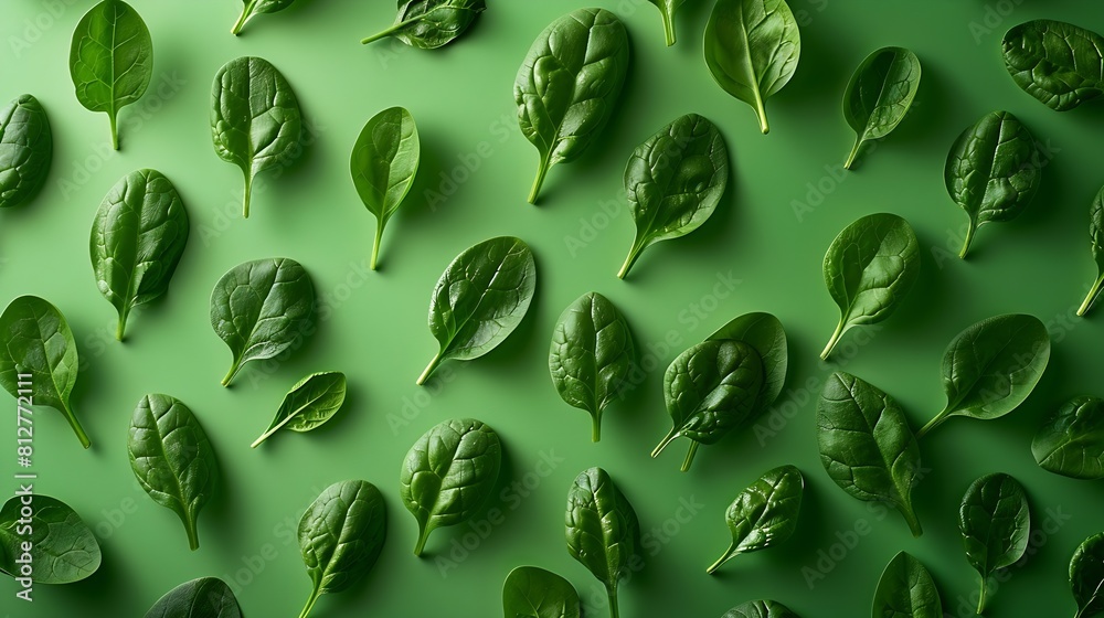 Poster Creative layout made of spinach Flat lay Food concept Macro concept : Generative AI