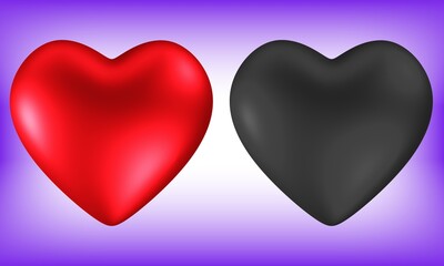 Red heart and Black heart shape isolated on Blue and white