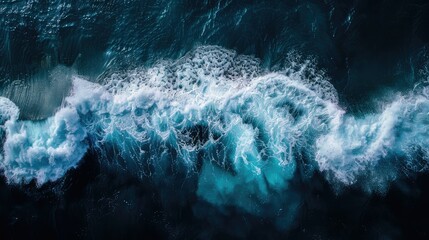 aerial top view background photo of ocean sea water white wave splashing in the deep sea --no text, human, watermark --chaos 10 --ar 16:9 Job ID: c4869641-1a6b-42f9-bd4a-8b49497cbc33