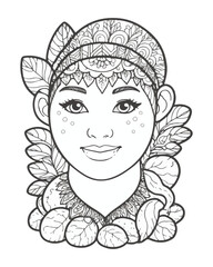 Women's face coloring book page for kids