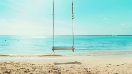 Tropical beach background as summer relax landscape with beach swing or hammock and white sand and calm sea for beach template Amazing beach scene vacation and summer holiday concept L : Generative AI