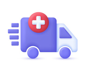 3D Ambulance truck icon. Health insurance concept. Medicine concept. Trendy and modern vector in 3D style