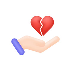 3D Hands holding broken heart icon. Love icon. Trendy and modern vector in 3d style
