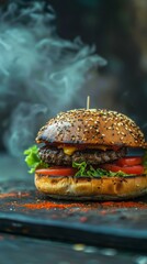 nice shot of hamburger with dark background