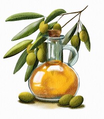 jug of olive oil with olive