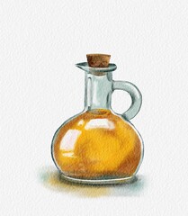 vegetable oil in a glass flask, watercolor