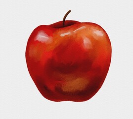 watercolor red apple, illustration on watercolor paper