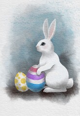 watercolor easter bunny with easter eggs
