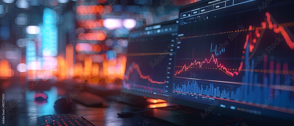 Poster 3d animated hologram of a financial analyst presenting a rising graph, illustrating investment retur