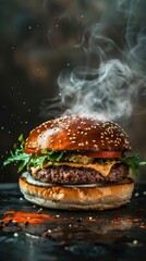 nice shot of hamburger with dark background