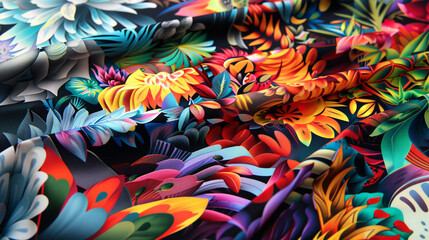 the intricate details and vibrant colors of a dye-sublimation print on fabric, where heat and...