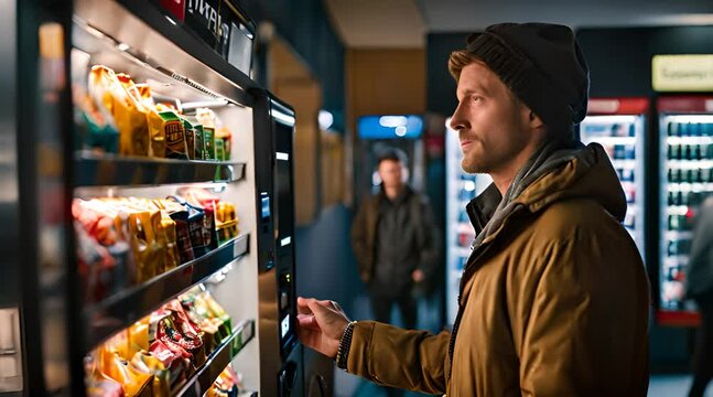 Man Buying from a Vending Machine. Everyday Transactions