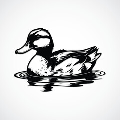 Duck on Water Silhouette - Vector File

Black and white vector illustration of a duck calmly floating on water, depicted in a detailed silhouette style.