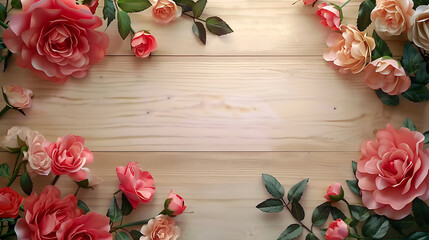 Compotition of froral flowers ond wooden background