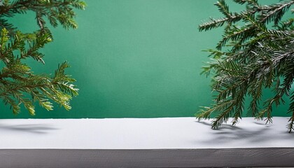 green background with white surface for product presentation