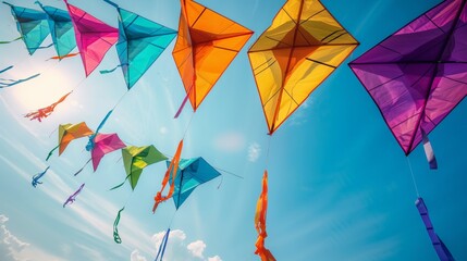 Vibrant kites danced in the sky, painting it with many colors.