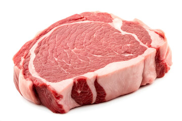 Fototapeta premium Raw pork steak with rosemary on white background. Piece of raw meat ready for preparation. Fresh piece Raw meat