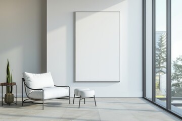 Fototapeta premium mockup, white blank poster on the wall in the interior of a modern office. a place to relax in the office.