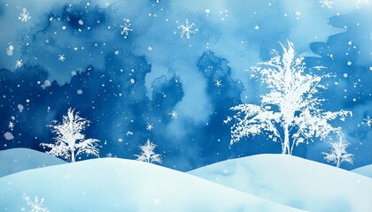 abstract blue watercolor winter background with snowflakes generative ai