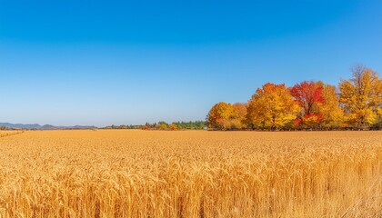 captivating view of a wheat field under a clear blue sky in the fall