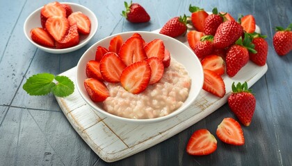 homemade porridge with strawberries hot and healthy food for breakfast