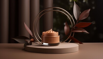 minimal pedestal podium display with brown foundation cream stage showcase for beauty and cosmetics product 3d illustration