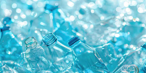 Full frame image, wallpaper of Used plastic bottles background. Texture of plastic packaging for drinks, a lot of bottles.