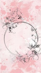 Feminine elegance: A pink floral backdrop adorned with delicate flowers and a pristine white circle at the center. Romantic design concept