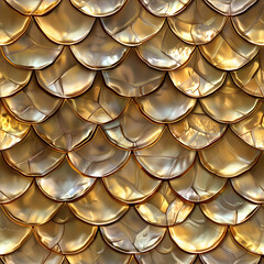 Dragon scale in glossy and shiny gold color. Seamless tile pattern background of snake or monster.