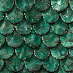 Dragon scale in glossy and shiny green color. Seamless tile pattern background of snake or monster.