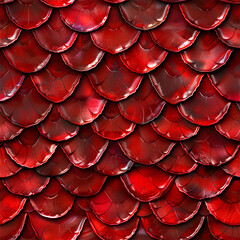 Dragon scale in glossy and shiny red color. Seamless tile pattern background of snake or monster.