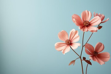 Obraz premium Pink cosmos flowers on a blue background.
