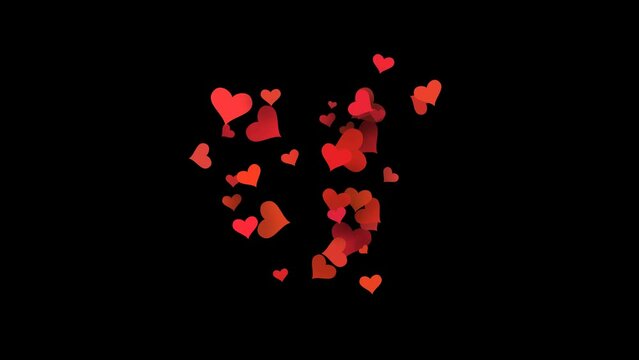 Red Heart blast animation. Transparent background 