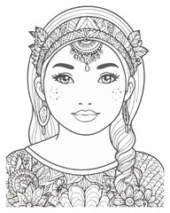 Women's face coloring book page for kids
