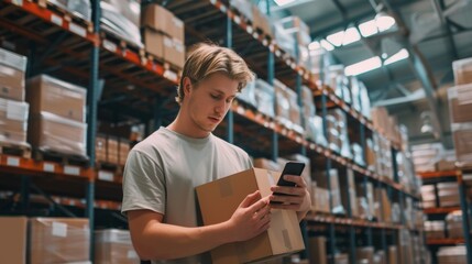 A Young Worker Scanning Packages