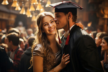 Obraz premium Emotional moments when graduates hug their loved ones after the ceremony.