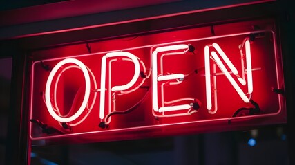 Obraz premium Neon Bar Open Sign with Red Glowing Letters